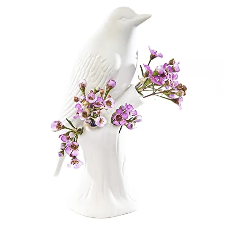 Chive - Unique Ceramic Bird Vase, Small Bud Vase for Short Flowers Like Mini Roses, Decorative Floral Vase for Home Décor and Flower Arranging, Perfect Table Vase for a Single Flower (Matte White)