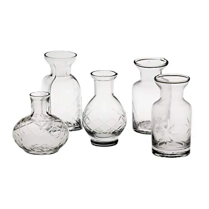 ART & ARTIFACT Mini Vases for Flowers - Small Glass Vases, Clear 5 Vase Set Single Bud Vases for Flowers, Room Decor - Clear