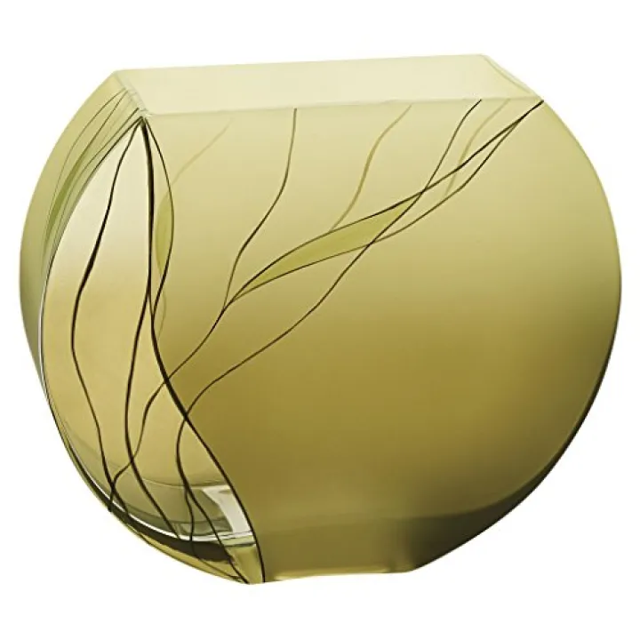 Badash Evergreen Circle Glass Vase - 9" Tall Glass Vase for Flowers, Centerpieces & Decorative Home Decor - European Mouth-Blown Glass Hand-Decorated Design