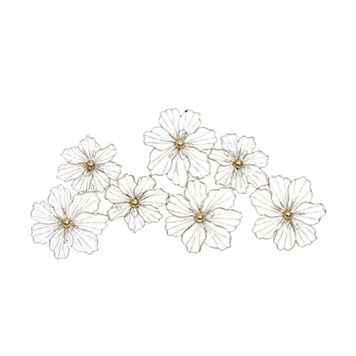Deco 79 Metal Floral Home Wall Decor Wire Foiled Wall Sculpture with Scroll Accents, Wall Art 43" x 2" x 21", Gold
