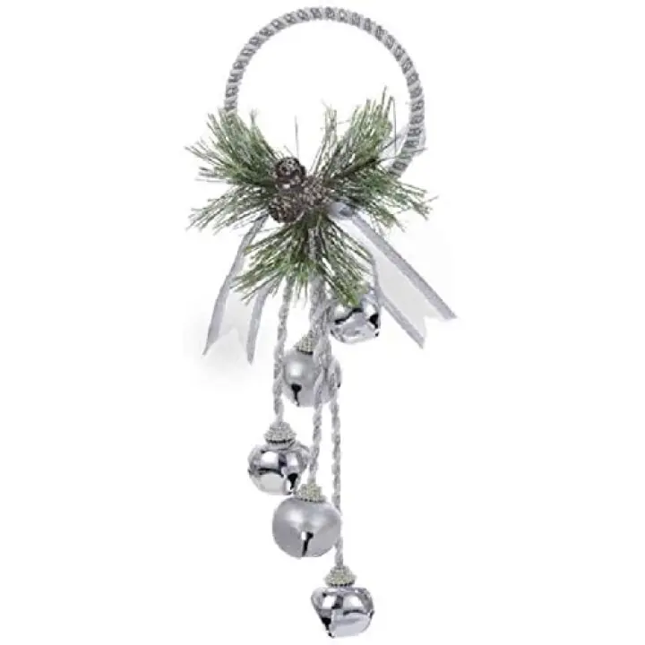 Kurt Adler J3635 Silver and White Metal Bell with Pinecone Door Hanger, 13 inches