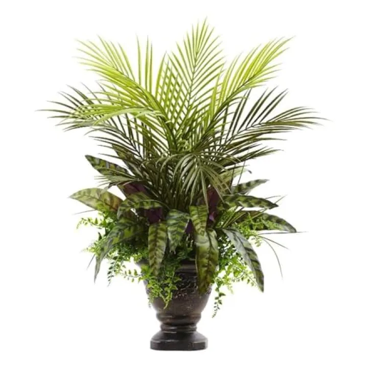 Nearly Natural 27in. Mixed Areca Palm, Fern & Peacock with Planter