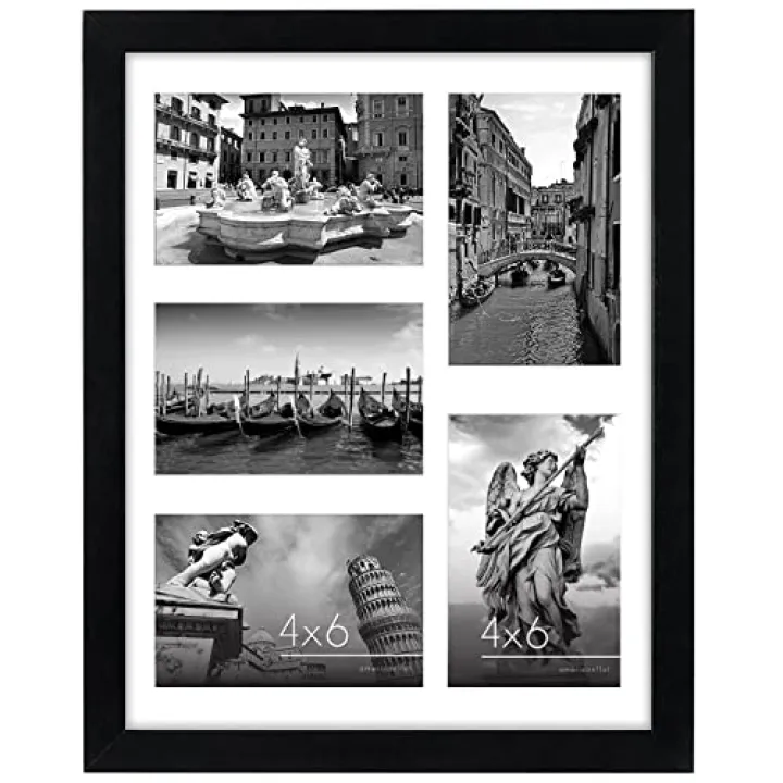 Americanflat 4x6 Collage Picture Frame with Shatter-Resistant Glass - Fits Five 4x6 Photos or Use as One 11x14 Picture Frame - Signature Collection - Collage Frames for Wall Display - Black