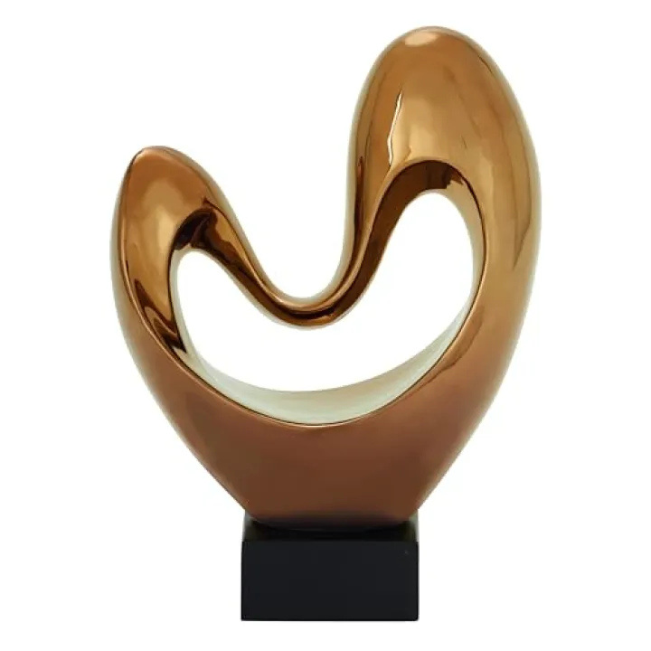 Deco 79 Polystone Abstract Decorative Sculpture Heart Home Decor Statue with Black Base, Accent Figurine 10" x 5" x 14", Copper