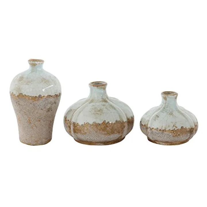 Creative Co-Op Brown & White Terracotta Vases with Distressed Finish (Set of 3 Sizes)