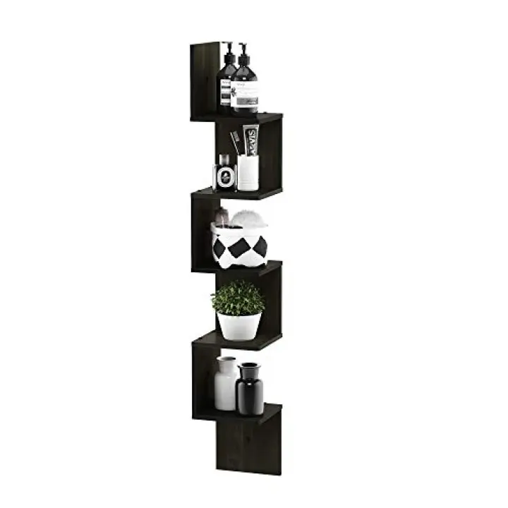 Furinno Rossi Wall Mount Floating Corner Shelf, 5-Tier Square , Espresso