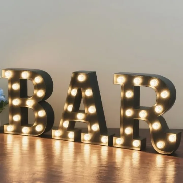 BAR - Illuminated LED Marquee Word Sign - Pre-Lit Pub Bar Sign - Battery Operated (23.03-in x 8.66-in) (Black)