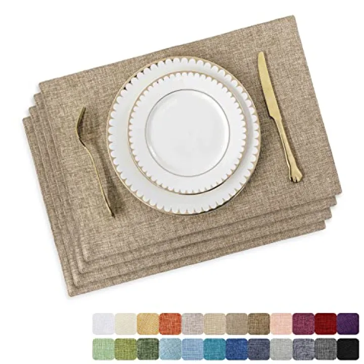Home Brilliant Linen Placemats Set of 4 Heat Resistant Dining Table Cloth Place Mats Kitchen Table Mats Placemats Table Spring Decor, Natural Linen