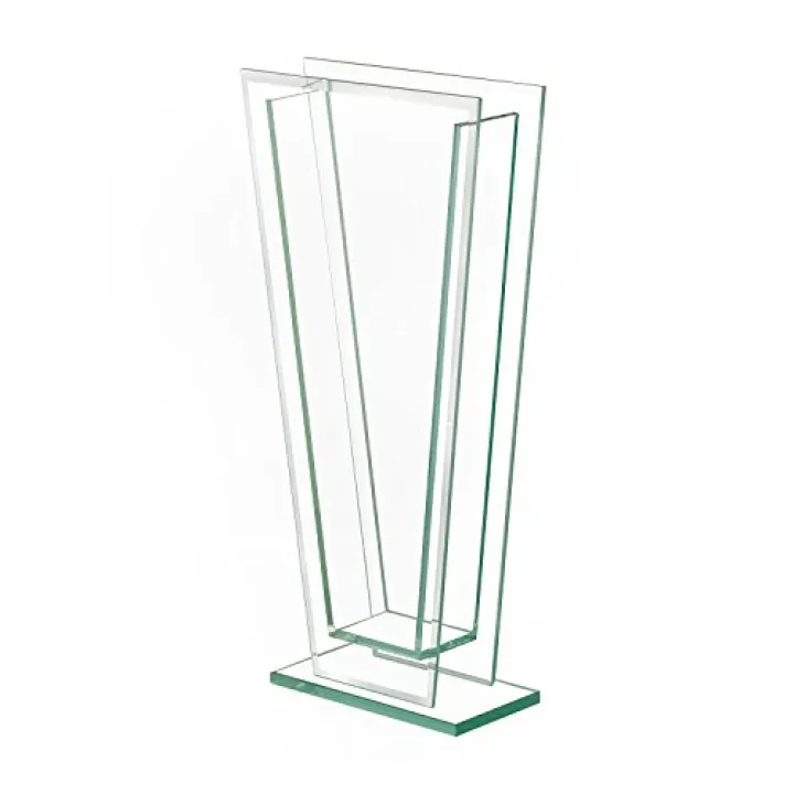 Flower Glass Vase Decorative Centerpiece for Home or Wedding by Royal Imports - Tall Tapered Clear Trim Plate Glass with Base, (5" W, 2" Opening) 13.5" Tall