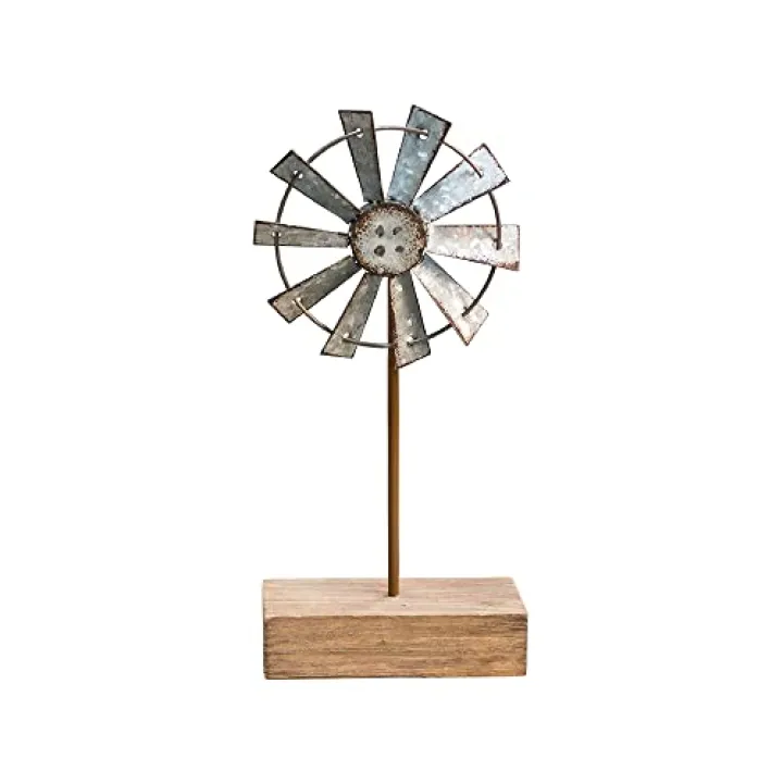 CWI Gifts Simple Windmill Table Sitter - 10 inch Galvanized Metal Windmill - Farmhouse Tabletop Decor