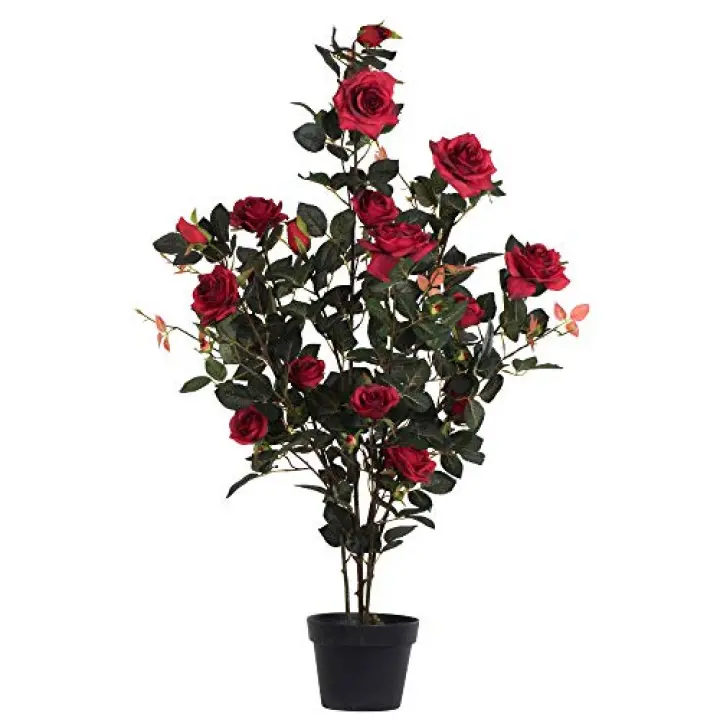 Vickerman Everyday 45" Indoor Artificial Red Rose Plant - Black Plastic Pot - Lifelife Home Or Office Decor - Faux Potted Bush - Realistic Flowers - Maintenance Free