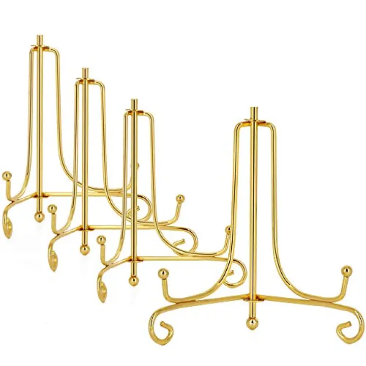 LIONWEI LIONWELI 4 Inch Gold Iron Plate Stand Holder Easel Display Stand for Plate?Picture?Photo and More,4 pcs.