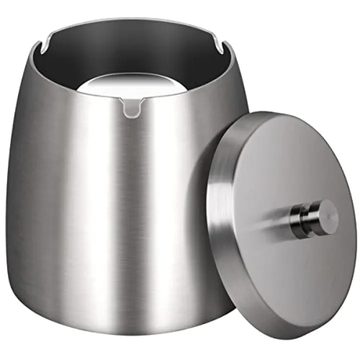 OILP X-Large Outdoor Ashtray with Lid for Cigarettes,Stainless Steel Windproof/Rainproof Heavy Hidden Ashtray for Outside Patio Home Table Decor (X-Large)