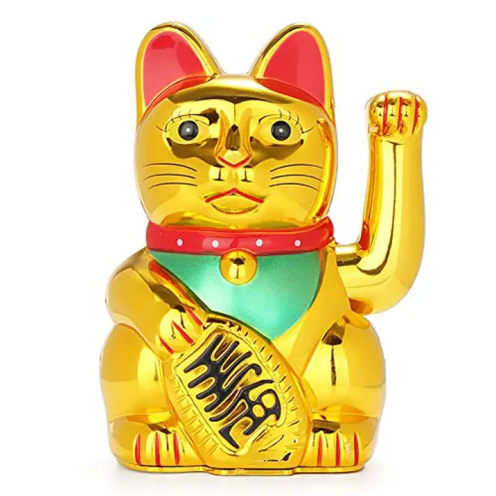 FIOTOK Maneki Neko Lucky Fengshui Cat for Welcoming Fortune Wealth Prosperity Decoration-Smiling Cat W/Waving Paw Function for Shops, Restaurants for Spring Festival & Chinese New Year Celebrations