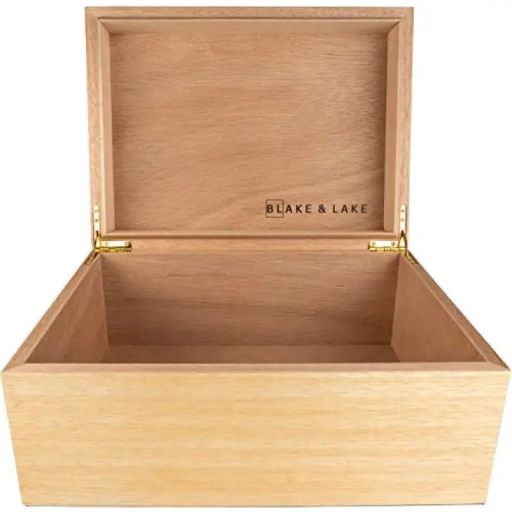 Blake & Lake Wooden Keepsake Box with Lid - Blonde Catchall Wood Storage Box - Treasure and Gift Box for Home - Decorative boxes with hinged lid - Large Oak Boxes (White Oak)
