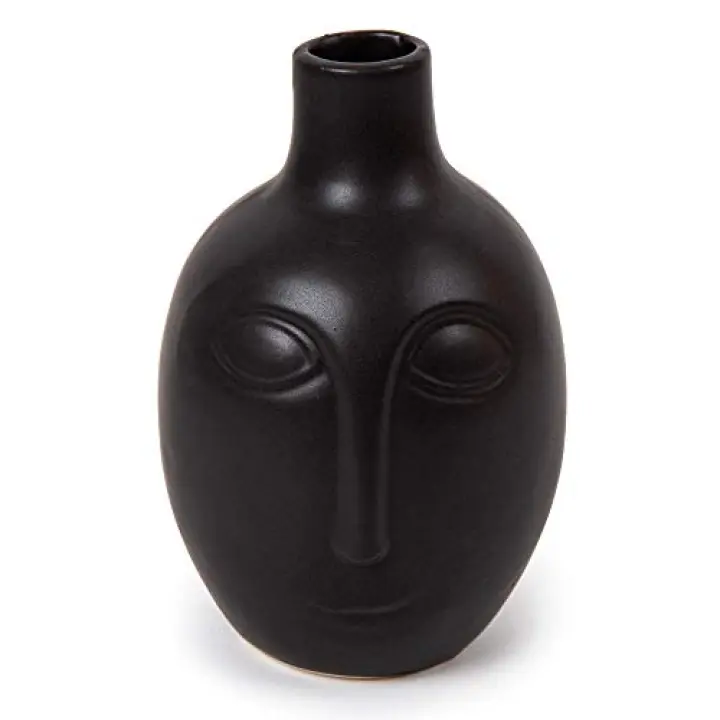 Truu Design Modern Abstract Ceramic Face Flower Vase, 6 x 3.5 inches, Black