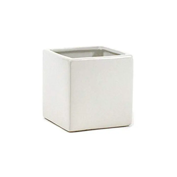 WGVI WGV Ceramic Cube Vase Width 4" Height 4" (Fits 3" Pot) Elegant Modern Block Square Floral Planter Terrarium Container Table Dresser for Event Accent Home Office Decor White 1 Piece