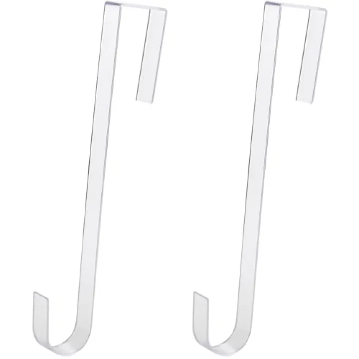 Non Scratch 100% Clear 12in Wreath Hanger 2Pk. Slim Christmas Wreaths Holders for Hanging Fall Halloween Decorations Over Front or Garage Door. Best Long Hooks for Indoor or Outdoor Home Decor
