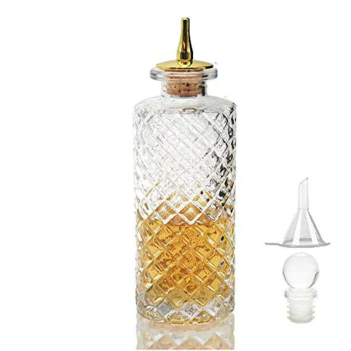 SuproBarware Bitters Bottle - Diamond Bitter for Cocktail, 5.8oz / 170ml, Glass Dashes With Zinc Alloy Dasher Top - NKJP0001