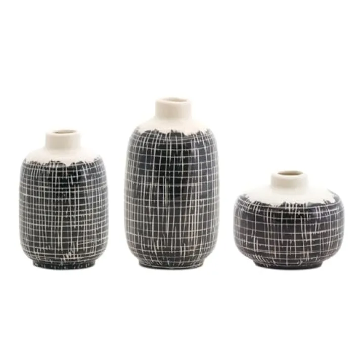 Melrose International Mini Vase Set of 6 - Terra Cotta Bud Vases Black