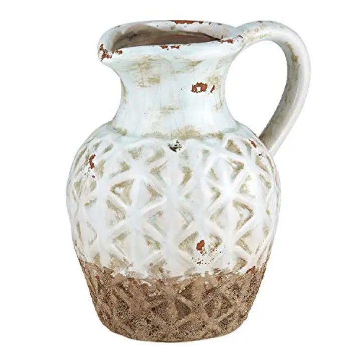 47th & Main Antiqued Ceramic Vase 7 x 5.5 x 7.90-inches, Creamy White Pitcher