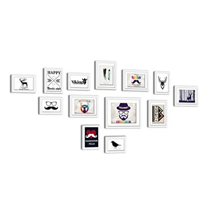 13 Piece Picture Frames Set Collage Photo Frames Wall Gallery Kit for Wall and Home, One 6x8 in, Five 4x6 in, Seven 3.5x5 in Black White (White)