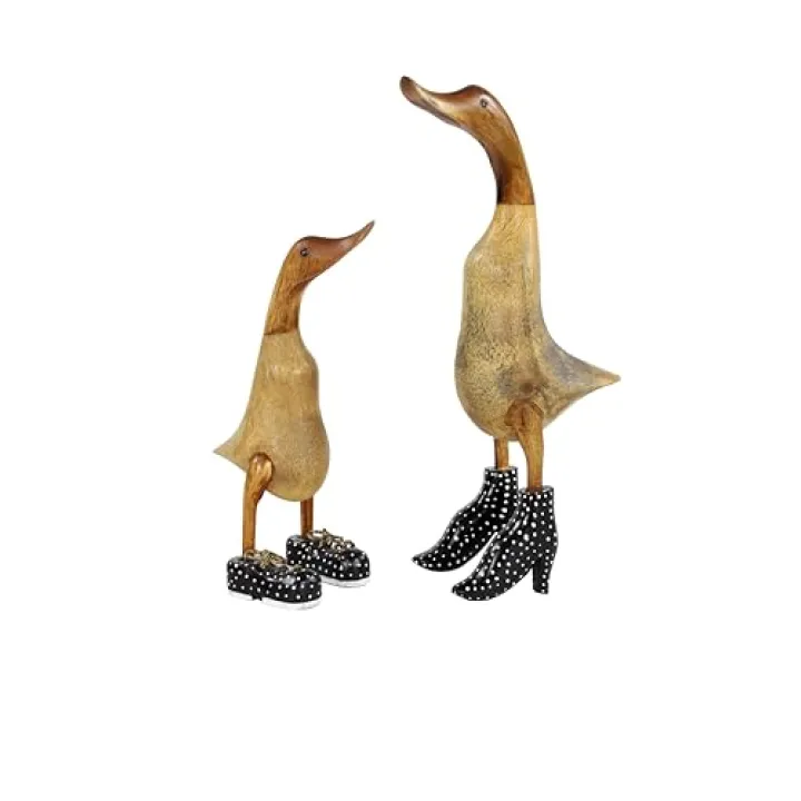 Deco 79 Bamboo Wood Duck Decorative Sculpture Home Decor Statues with High Heels and Boots, Set of 2 Accent Figurines 17", 12"H, Brown
