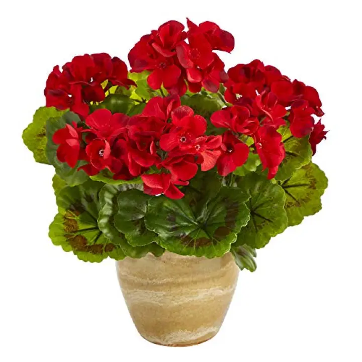 Nearly Natural 11in. Geranium Artificial Plant in Ceramic Planter UV Resistant (Indoor/Outdoor)