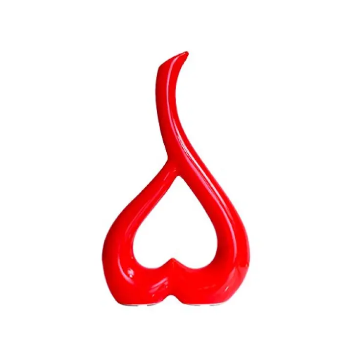 VOSAREA Creative Ceramic Vase Elegant Heart-Shaped Desktop Ornament Ceramic Adornment for Home (Red)