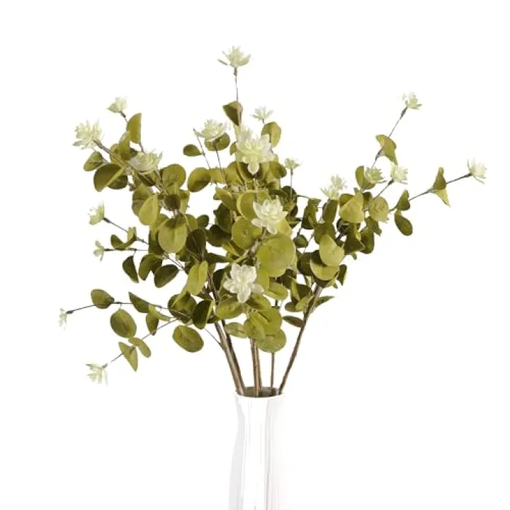 UiiziC Artificial Leaf Stem Flower Little Lotus Branches Fake 6pcs 24" Plastic Plants for Vase Stuffing Flower Arrangement Garland Wedding Bouquets Home Centerpieces Decorations (Olive Green)
