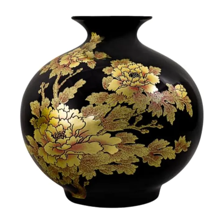 ECYC Tabletop Ceramic Vase Handmade Shining Pastel Peony Flower Vases Black Porcelain Crystal Glaze Flower Vases Home Decoration Vase