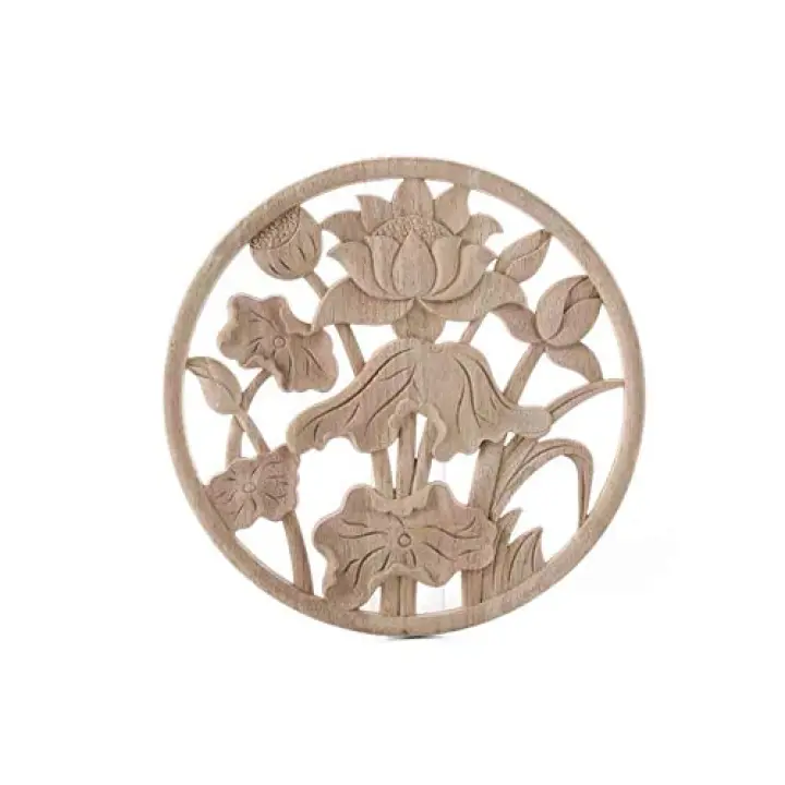 Sourcemall 3pcs Wood Curved Onlay, Lotus, Unpainted Wood Appliques for Home Door