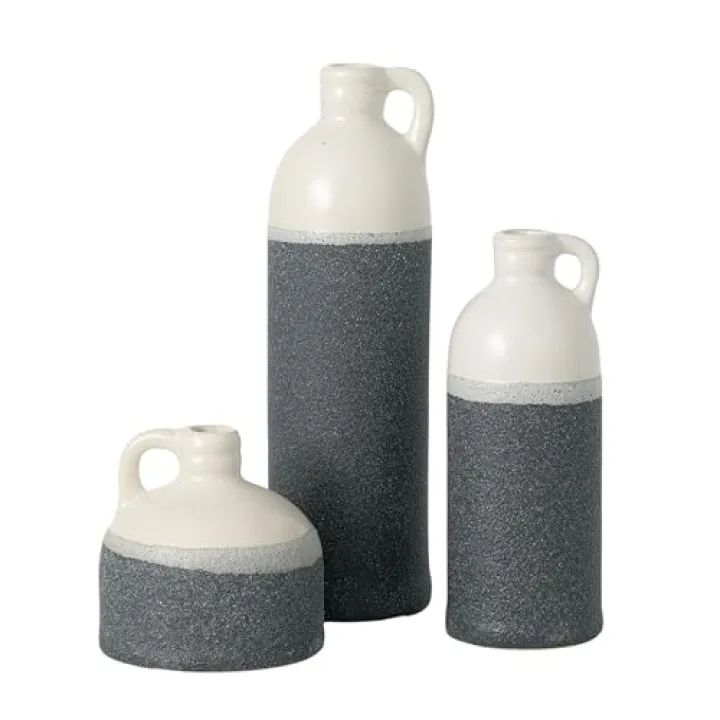 Sullivans Jug Vase Set, Two Tone White and Grey Texture Farmhouse Decor for Your Kitchen, Bedroom, Office, Living Room, & Bathroom, Coffee Table Decor, Aesthetic Centerpiece Decorations (CM2945)