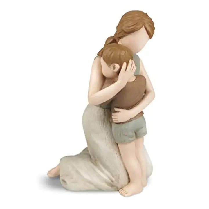Mother and Son Figurines Statues, The Greatest Bond Mon and Child Sculptures, Sculpted Hand-Painted Figures with Gift Card for Anniversary Birthday (Ivory)