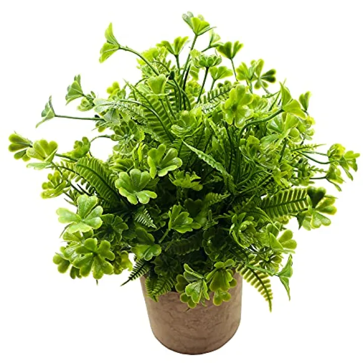 Svenee Fake Four Leaf Clover Plants for Bathroom Home Office Desk Decor, Small Artificial Faux Greenery for Farmhouse Decorations (1)