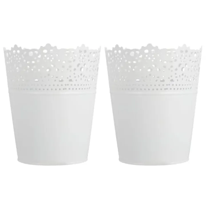 Healifty 2pcs Hollow Iron Sheet Bucket Makeup Brush Metal Farmhouse Planter Galvanized Planters Pots for Outdoor Plants Antique Decor Floor Vase White Flowerpot Dining Table