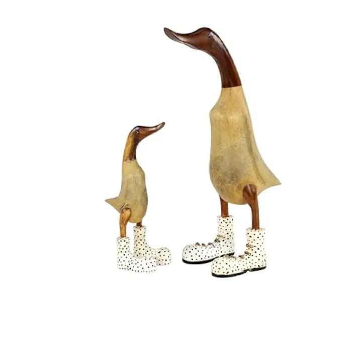 Deco 79 Bamboo Wood Duck Decorative Sculpture Home Decor Statues, Set of 2 Accent Figurines 17", 11"H, Brown