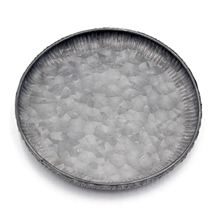 Funerom 7.8 inch Very Small Round Galvanized Metal Tray Decorative Tray Corrugated Edges