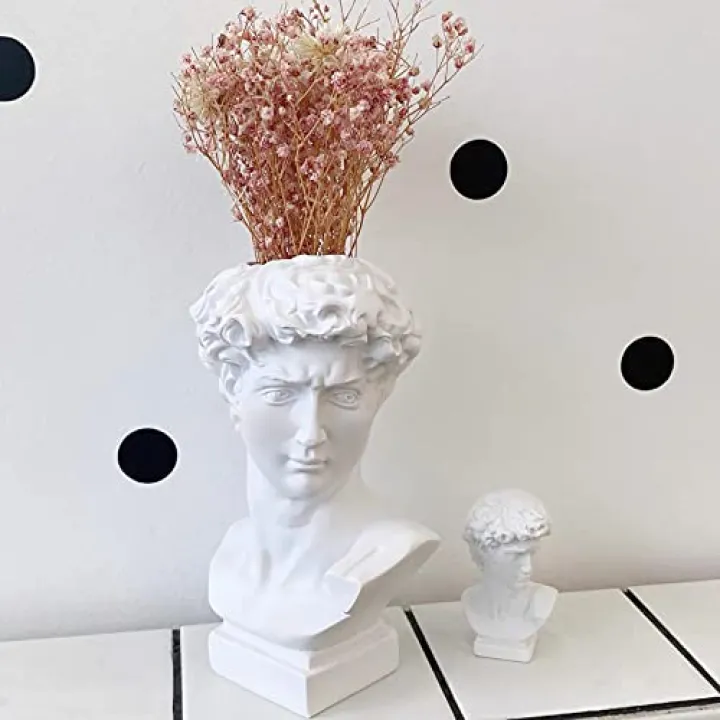 Statue of David Greek Head Vase - Dark Academia Room Decor - Cute Flower Holder for Home - 1 Large (6.5x3.5 inch) & 1 Small (2.55x1.57 inch)