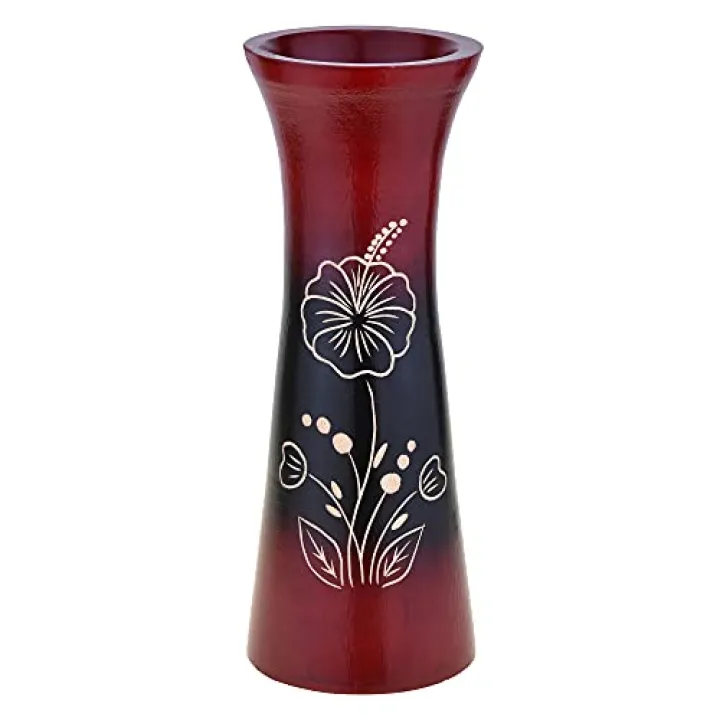 AeraVida Mango Tree Wood Red Glorious Hibiscus Flower Natural 8-inch Vase
