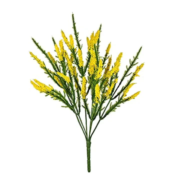 Vickerman Everyday Artificial Yellow Blazing Star Bush 13 Inch - Faux Greenery Decor with Yellow Flower Accent- Floral Arrangements Decoration - 3 Pieces Per Pack