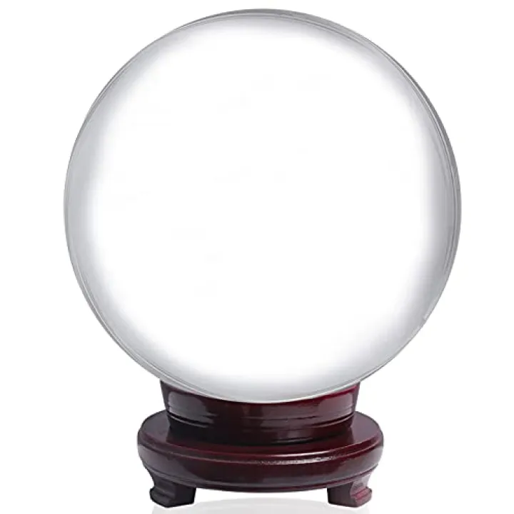 LONGWIN 200mm(8 inch) Huge Clear Divination Crystal Ball Meditation Glass Sphere Free Wooden Stand Home Decoration Ornaments