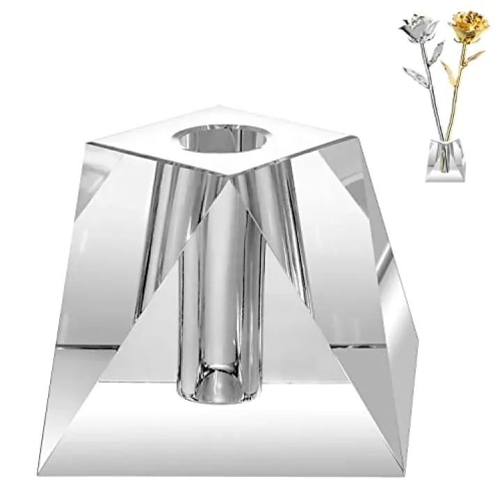 Crystal Vase Display for Gold Dipped Rose, Crystal Stand for 24K Gold Dipped Rose (Two Roses Crystal Base)