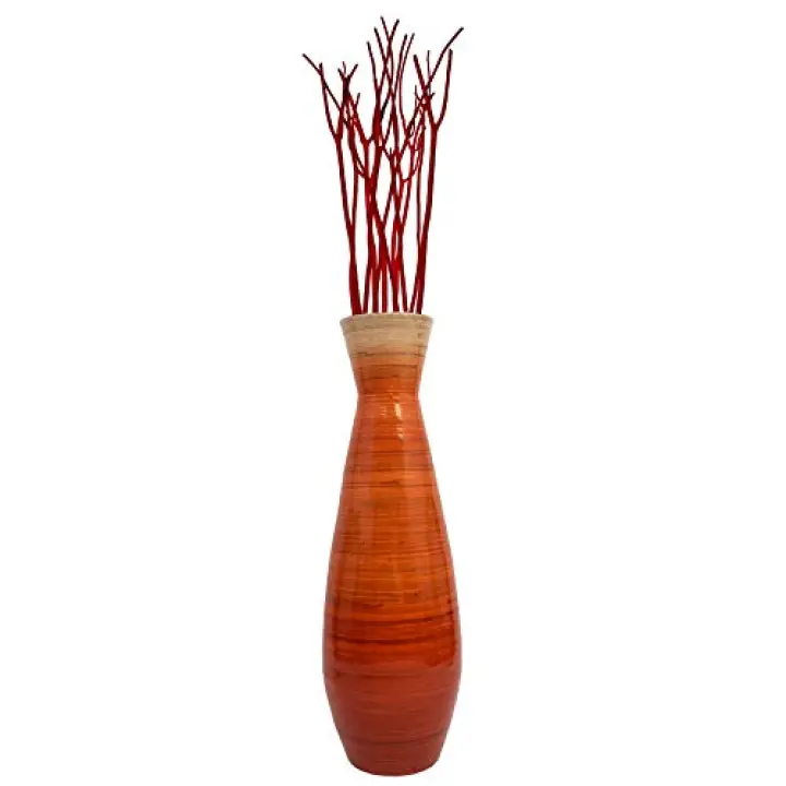 Uniquewise 31.5" Classic Bamboo Floor Vase Handmade, for Dining, Living Room, Entryway, Fill Up with Dried Branches Or Flowers, Orange Large