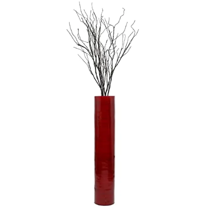 30-Inch-Tall Decorative Contemporary Bamboo Display Floor Vase - Cylinder Shape - Stylish Home Decor Accent - Modern Tall Vase for Living Room, Entryway, or Dining Room Decor, Red