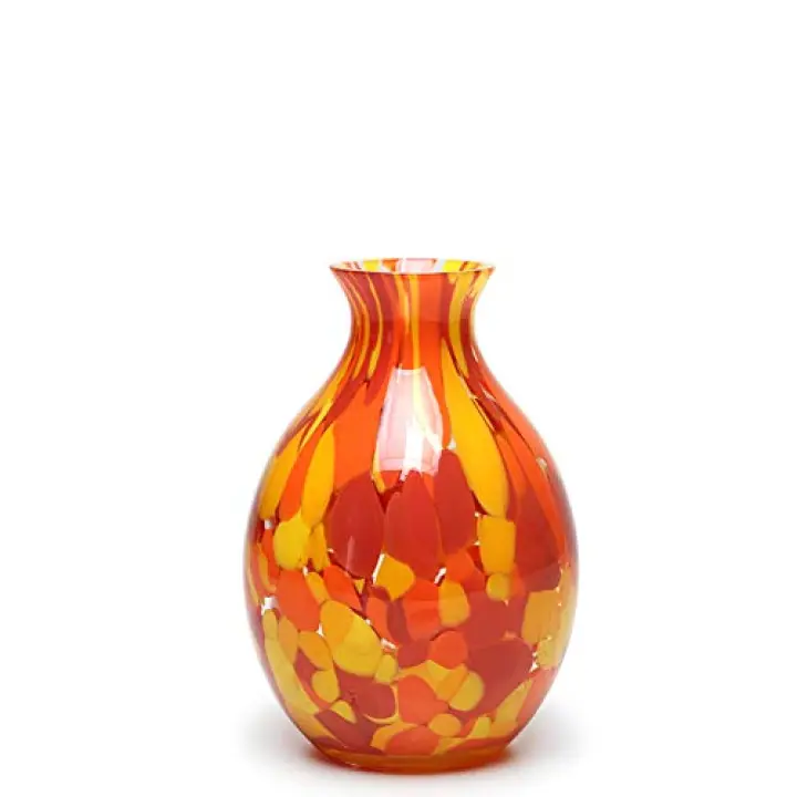 Ca D Oro Small Glass Vase Orange/Yellow Confetti Effect Hand Blown Murano-Style Art Glass for Flower, Room Decoration and Centerpiece - Model Nº 65