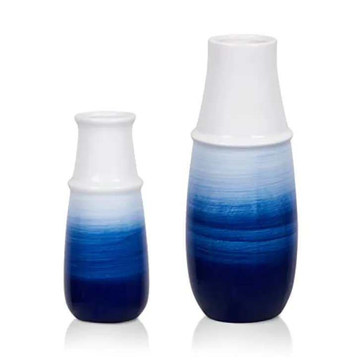 Modern Ceramic Vase, Rustic Farmhouse Vase for Flowers, Living Room Wall Decor, Navy Blue