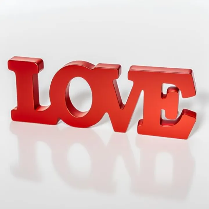 Valentines Day Decorations Love Sign Wooden Blocks V-day Gift Freestanding Love Letter Table Top Decor Romantic Table Red Sign L O V E Words Shape for Home Party Wedding Anniversary Decor (Red)
