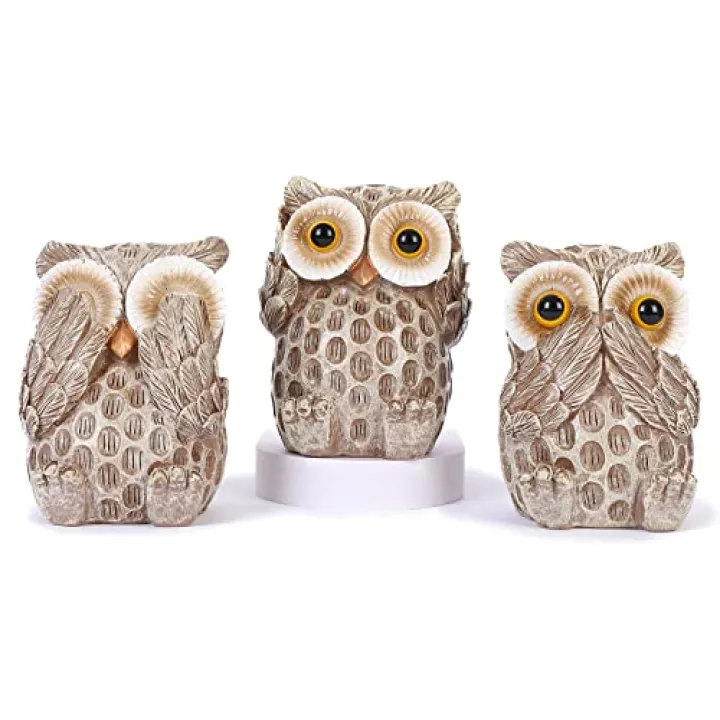 FriyGardcn Set of 3 Owl Statues Home Décor, Cute Owl Figurines for Shelf, Living Room Bedroom Office Desktop, Bookshelf, Animal Sculptures Gifts,Small Decor Accents Items for Birds Lovers