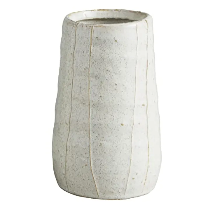 47th & Main Tall Textured White Glazed Ceramic Planter Vase for Flowers Small Plants and More, Large, Stripes